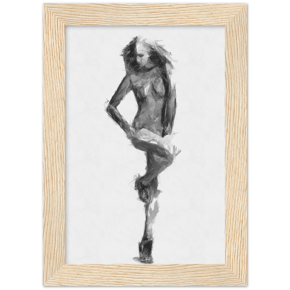 Pencil Sketch Girl posing fashion Wooden Framed Painting, Wall Art -  Artportray