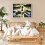 Darkness-around-Lighthouse-Wooden-Framed-Painting