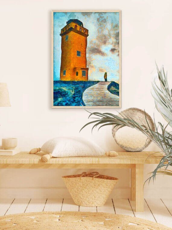 art-painting-in-front-of-the-orange-tower-wooden-framed-painting