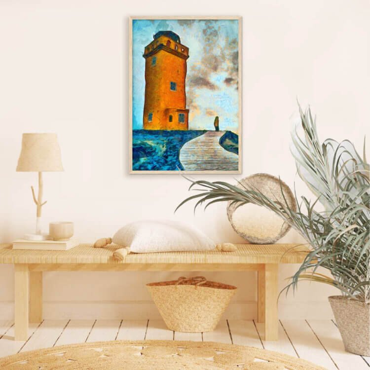 art-painting-in-front-of-the-orange-tower-wooden-framed-painting